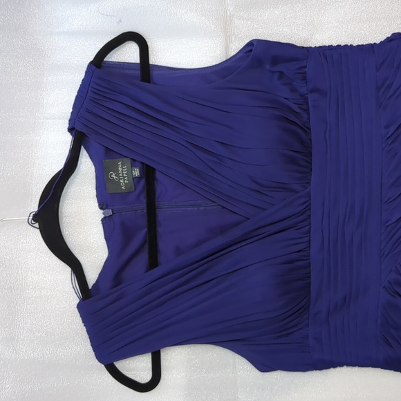 Adrianna Papell Women's Blue Chiffon Ruched Special Occasion Dress Size 12P - Picture 2 of 9
